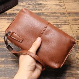 Wallets Fashion Men Genuine Leather Clutch Wallet Male Real Business Handbag Men's Handy Wrist Bag Coin Purse For Phone