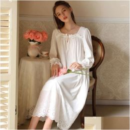 Womens Sleepwear Princess Dress Women Nightgown Cotton Long Sweet And Comfortable Home Clothing Girl Sleeved Orange Colour 2024 Fg635 D Dhihx