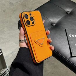 iPhone 15 14 Pro Max Designer Phone Cases for Apple 13 12 11 Plus Luxury PU Leather Full Side Included Card Holder Pocket Precision Cutout Back Cover Coque Fundas Orange