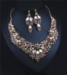 Shinning Champagne Bridal Jewelry 2 Pieces Sets Necklace Earrings Bridal Jewelry Bridal Accessories Wedding Jewelry T2212158829184