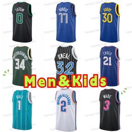 Mens Kids Basketball Jersey 30 Curry James Harden Devin 1 Booker Jayson 0 Tatum Giannis 34 Oneal 1 Ball Ja 12 Morant 77 Luka Mens Boys Jersey