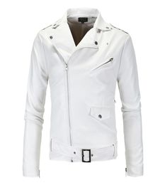 Brand Autumn Winter Casual Zipper PU Leather Jacket Fashion Motorcycle Jacket Men Slim Fit White Leather Jackets T1909038949478