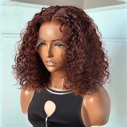 Short Jerry Curly Bob Wig 13x6x1 Lace Front Human Hair Wigs Deep Wave for Women Reddish Brown Lace Front Kinky Curly Wig