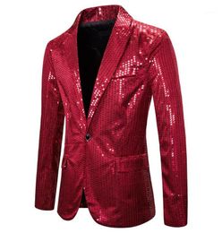 Red Sequin Glitter Blazer Men Night Club Fancy Casual Suit Jacket Coat Male Bright Prom Show Host Stage Clothing European Size19907305