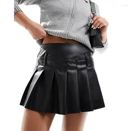 Skirts Womens Sexy Y2K Pu Leather Skirt High Waist Stretchy Cute Mini Pleated Clubwear Ladies A-line Custom Streetwear