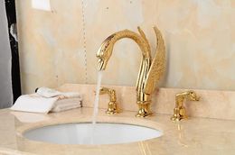 Bathroom Sink Faucets Golden CLOUR 3 PIECE SWAN FAUCET Lav Mixer Tap