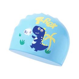 Swimming Caps Children's Silicone Swimming Hat Boys and Girls' Long Hair Waterproof Ear Protectors Butler Head Cute Sports Equipment YQ240119