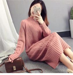 Casual Dresses Knitted Dress Autumn And Winter Women's Loose Long Sweater Pullover Turtleneck Solid Female Knitting B143