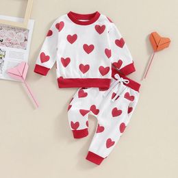 Clothing Sets Spring Autumn 0-3Y Born Baby Girl Boy 2PCS Clothes Set Heart Print Waffle Sweatshirt Pant Toddler Outfit Costume