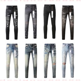 Designer per il marchio viola da uomo jeans skinny moto alla moda foro patchwork strappato tutto l'anno a gambe sottili