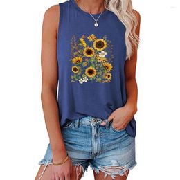 Women's Tanks Summer Sunflower Floral 3D Print Tank Tops Women Streetwear Y2k Top Oversized O-Neck Vest Off Shoulder Sleeveless Woman