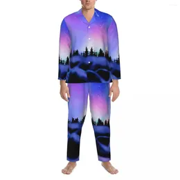 Men's Sleepwear Northern Sky Print Autumn Dreamy Lights Casual Oversized Pyjamas Set Men Long-Sleeve Cute Night Custom Home Suit