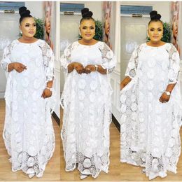 Ethnic Clothing MAMADA L7621 African Women Dashiki Abaya Stylish White Lace Fabric Long Maxi Dresses Inside Skirt Heavy Free Size