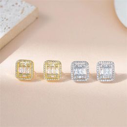 Stud Earrings Super Shiny Full Zircon Noble Crystal Golden Silvery Square Ear Studs For Women Girl Trendy Decorate Jewelry 2024