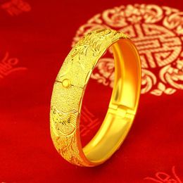 Elegant Wedding Bridal Accessories 18K Solid Yellow Gold Filled Phoenix Pattern Womens Bangle Bracelet Openable Jewellery Gift2218