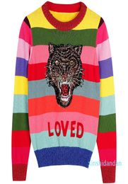 Tiger Sequin Women Colour Striped Sweaters Pullovers Runway Lady Winter Knitted Sweater Jumper Clothes7953304