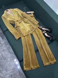 2024 Spring Khaki Solid Color Two Piece Pants Sets Long Sleeve Lapel Neckline Double-Button Blazers Top + Long Pants Set Two Piece Suits F4J15026