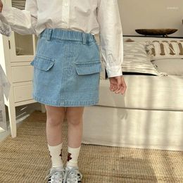 Shorts Children Clothing Girls Skirt 2024 Spring Korean Style Fashion All-matching Denim Culottes Solid Colour Casual Simple