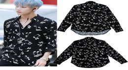 Kpop GOT7 Bambam Black Music Symbols Print Men Long Sleeve Shirt Hip Hop Korean Spring Autumn Cotton Casual Harajuku Women Men031214081