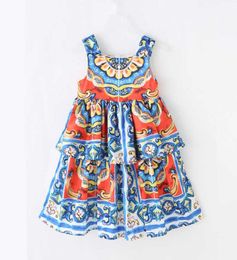 2021 Children039s Summer Girls printing suspenders Dress European and American baby children clothing whole7790127