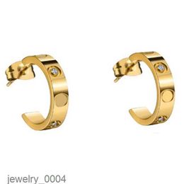 Gold diamond stud earrings Titanium steel love for women exquisite simple fashion With bag 9EID