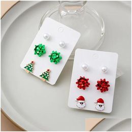 Stud Earrings Cartoon Santa Claus For Women Pearl Flower Personalised Creativity Christmas Present Fine Jewellery Drop Delivery Dhneu