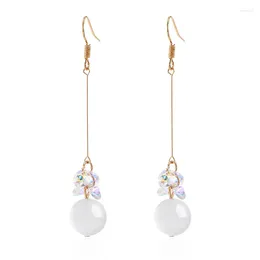 Dangle Earrings Korean Fashion Trendy Temperament Simple Long Opal Dream Crystal Sweet Versatile Female