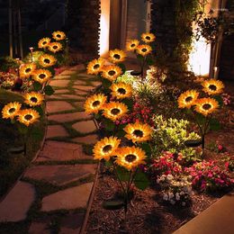 Heads Led Sunflower Solar Light For Outdoor Decoration Landscape Garden Yard Sunlight Lawn Lamp House Lights Waterproof