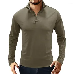 Men's Polos 2024 Autumn/Winter Long Sleeve T-shirt Standing Collar Pullover Zipper Polo Shirt