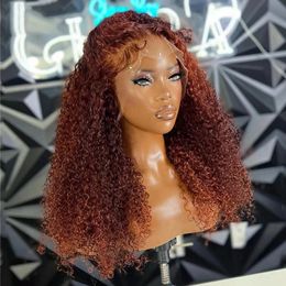 250% Baby Hair Curly Glueless Preplucked 30 40inch Human Hair 13x4 Lace Front Wig Reddish Brown Colored Human Hair Wig