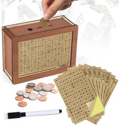 1000/2000/3000/5000/10000 Euro Money Box Piggy Bank Wood Money Bank Reusable Money Box with Saving Goal and Numbers Boxes 240118