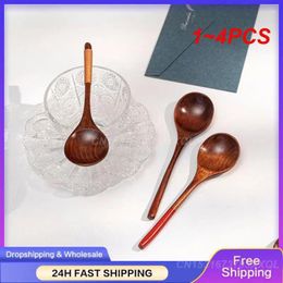 Dinnerware Sets 1-4PCS Wooden Spoon Natural Wood Soup Kitchen Accessories Coffee Small Round Teaspoon Home Tableware