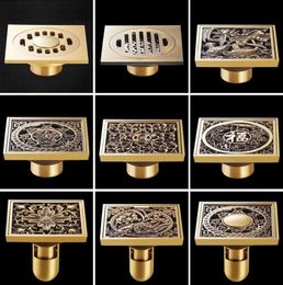 Other Bath Toilet Supplies 1010cm Square Antique Brass Art Carved Drains Shower Strainer Hair Bathroom Floor Drain Waste Grate4828857