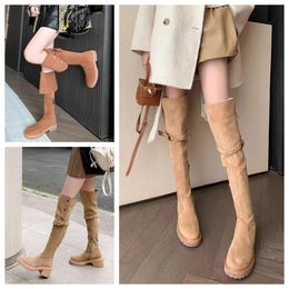 Fashion winter boots womens Knee boots Boot Black khaki Leather Over-knee Boot Party Flat Boots Snow booties Dark brown Thick heele