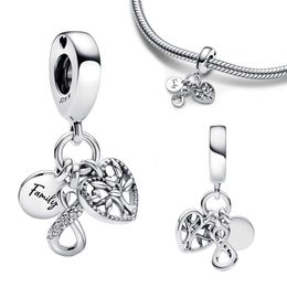 New Sier Bead Family Infinity Triple Dangle Charm Fit Original Bracelets Fashion DIY Woman Jewellery Making