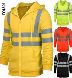 Men039s Jackets Men Stripe Patchwork Hooded Jacket Ski Hoodies Reflective Visibility Workwear Coat Colour Block Work Wear5152750
