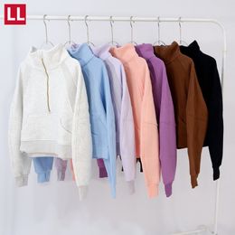 LU LU Sweahir SCA Yoga LL Oversized Funnel-neck Half-zip Cropped Mock Sweater Crew Neck Pullover Long Sleeve Jacket Fleece Thickened Cosy Laidback