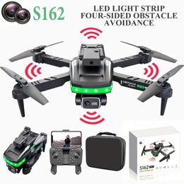 S162 Drone With Dual Camera,Four Sides Obstacle Avoidance And LED Light Strip,Headless Mode,One-Key Return Foldable Remote Control Aircraft Quadcopter Toy