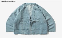 Japan Style Men Denim Kimono Jacket Stand Collar Open Placket Spring Vintage Mens Light Blue Jean Jackets Plus Size 2011057474053