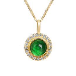 Design Real 14K Solid With Natural Emerald Diamond Pendant Necklace For Women Jewellery Gift Custom 9K Gold