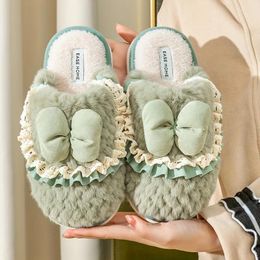 Slippers Women's Kawaii Bowknot Plush Cozy & Warm Closed Toe Fluffy Indoor Shoes Bedroom Fuzzy