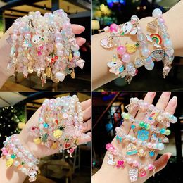 Charm Bracelets Children Cartoon For Girls Candy Color Adjustable Rope Pendant Beads Christmas Presents Fashion Jewelry