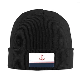 Berets Navy Blue Stripes Nautical Anchor Boat Bonnet Hats Fashion Knitting Hat For Women Men Autumn Winter Warm Skullies Beanies Caps