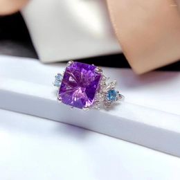 Cluster Rings Brilliant Natural Amethyst Ring For Party 10mm 12mm 6ct VVS 925 Silver With 3 Layers 18K Gold Plating Keep Shining