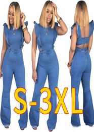 women ruffles side splicing high waist cut out back wide leg jumpsuit vintage sexy club party jean romper playsuit plus size2939561