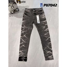 Purple Jeans 2023 Men's Brand High Street Black Denim Pants Slim Fit Skinny Washed Make Old Streetwear JZ81