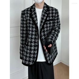 Men's Suits SYUHGFA Fashion Blazer Plaid Contrast Color Male Lapel Suit Jacket Loose Double Breasted Men Clothing Korean Trend