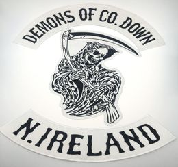 Fashion DEMONS OF CO DOWN MC Embroidered IronOn Sew On Biker Rider Patch Full Back Size Jacket Vest Badge MC Club Patch5515648