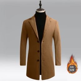 Mens Winter Warm Wool Blend Trench Coat Double Breasted Fashion Long Coat Mens Classic T Coat Plus Size 3xl Winter Coat Men 240118