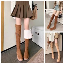 Fashion winter boots women Knee booties Tall Boot Black Leather Over-knee Boot Party length Flat Boots Snow boots Kni